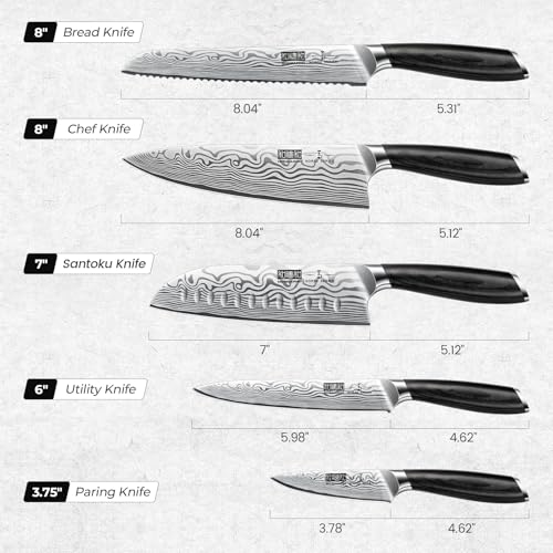Professional 5-Piece Kitchen Knife Set with High Carbon Steel - Ergonomic Handles