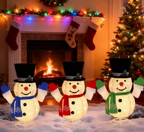 Honoson Lighted Outdoor Snowman Family Set Collapsible Christmas Decorations - 3 pcs
