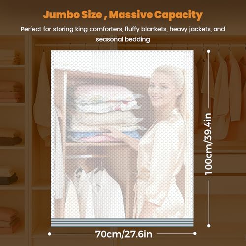 10 Jumbo Vacuum Storage Bags with Cordless Pump - Large Space Saver for Bedding & Clothing