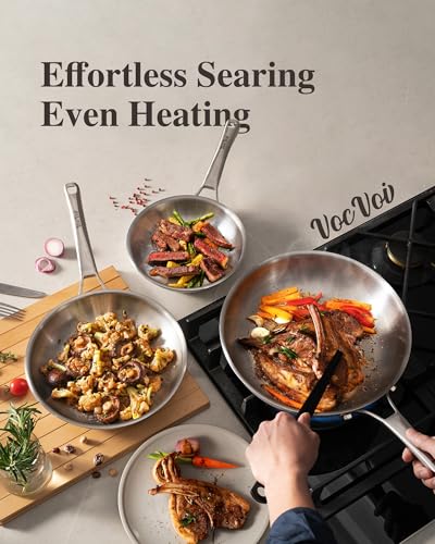 12-Inch Stainless Steel Frying Pan with Lid - Tri-Ply Cookware