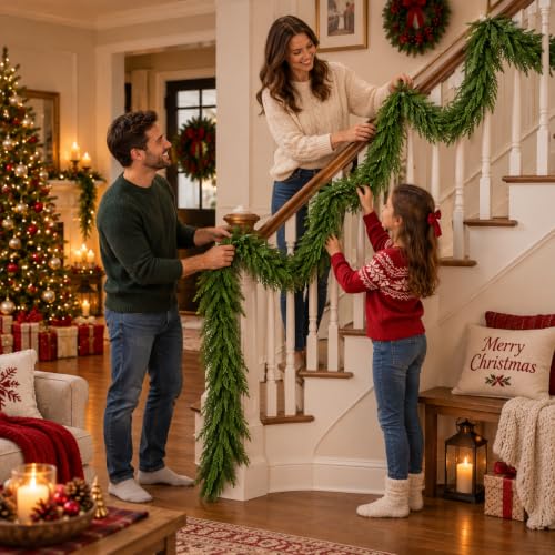YIGETREE 2 Pack 8.9 Ft Norfolk Pine Garland - Real Touch Artificial Greenery, 270cm Each