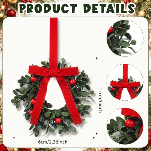 Christmas Mini Cabinet Wreaths 12Pcs 6-Inch with Ribbon for Kitchen Decor
