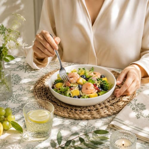 White Pasta Bowls Set of 6 - 30 oz High-Fired Porcelain Salad & Soup Bowls