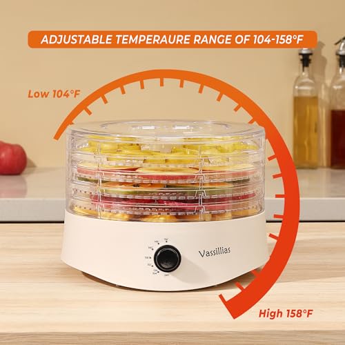 Vassillias White Small Food Dehydrator Dryer for Jerky, Fruits & Herbs