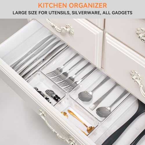 Criusia 8 Pack Large Clear Drawer Organizers for Kitchen & Bathroom Storage