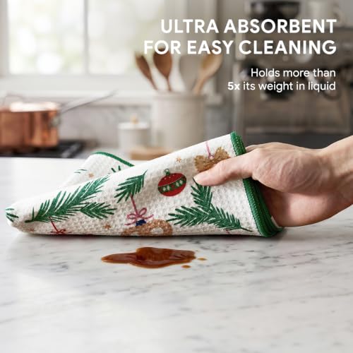 RECYCO Christmas Treats Waffle Kitchen Towel Set of 2 - Ultra Absorbent Microfiber, 16x28