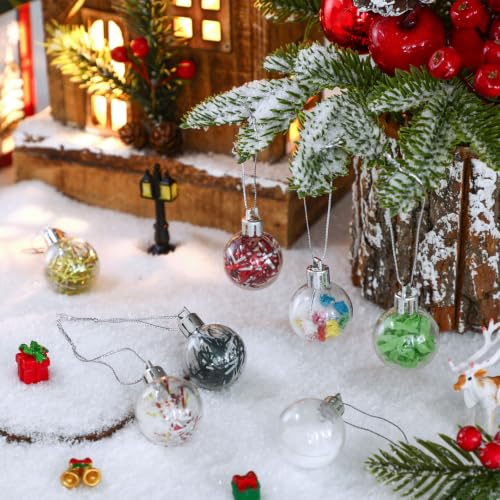 Wettarn 100 Pcs 1.2 Inch Clear Fillable Christmas Ornaments Balls with Silver Rope Set