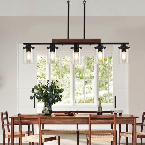 Black 36.2-inch Modern Farmhouse Kitchen Island Chandelier - 5-Light Adjustable