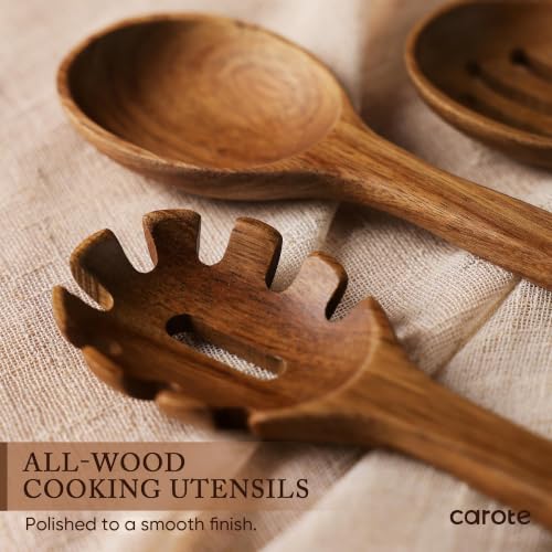 CAROTE Wooden Utensil Set - 8-Piece Acacia Kitchen Cooking Utensils, Natural