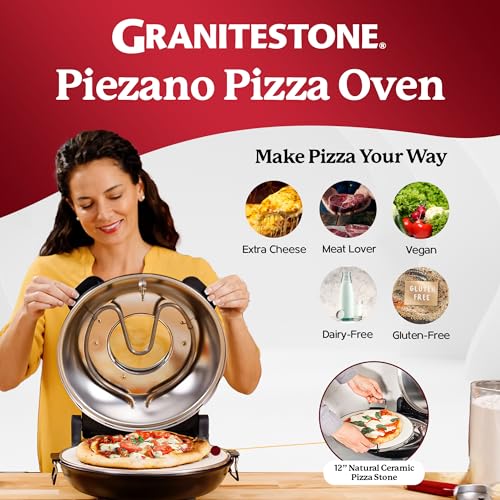 Electric Pizza Oven 12-Inch Countertop with Ceramic Stone & Dual Heat Control - Black