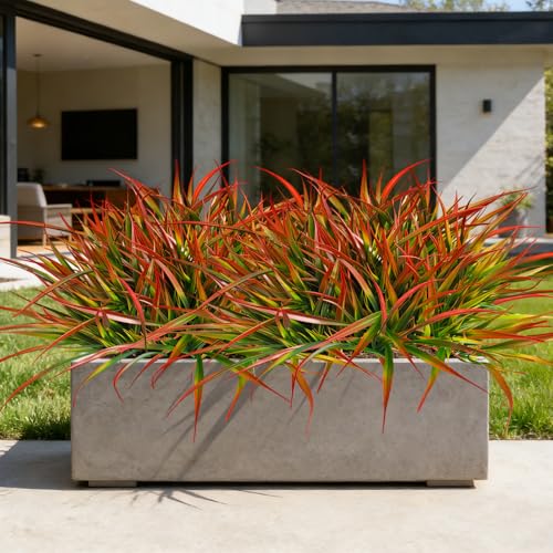 Cherica 40Pcs Red Artificial Outdoor Grass Stems UV Resistant Landscaping Decor