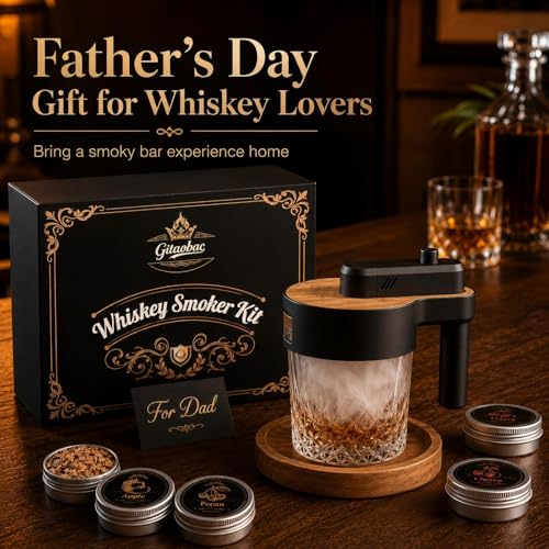 Whiskey Smoker Kit with Built-in Lighter & 6 Wood Flavors — Includes Glasses & Ice Molds