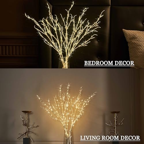 LITBLOOM 32in Lighted White Twig Branches with 200 LED Fairy Lights, Dimmer & Timer (White 200L) Indoor/Outdoor Xmas Decor