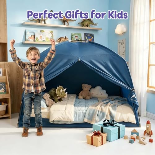 Twin Bed Tent for Kids - Blue Indoor Canopy Privacy Tent for Sleep & Relaxation