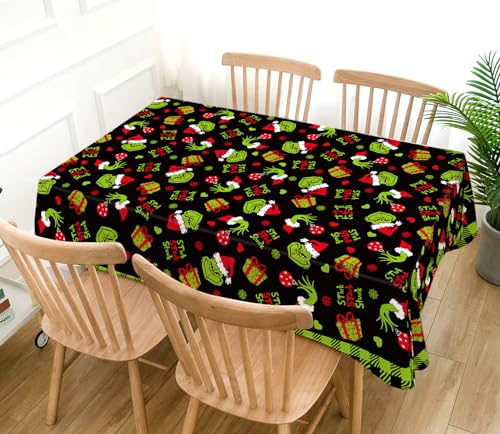 Hafangry Merry Christmas Tablecloth 60×84in Buffalo Plaid Green Elf, Rectangular Xmas Decor