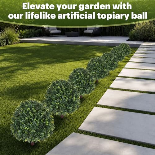 26.5" Artificial Boxwood Topiary Balls Set of 2, UV Resistant Porch
