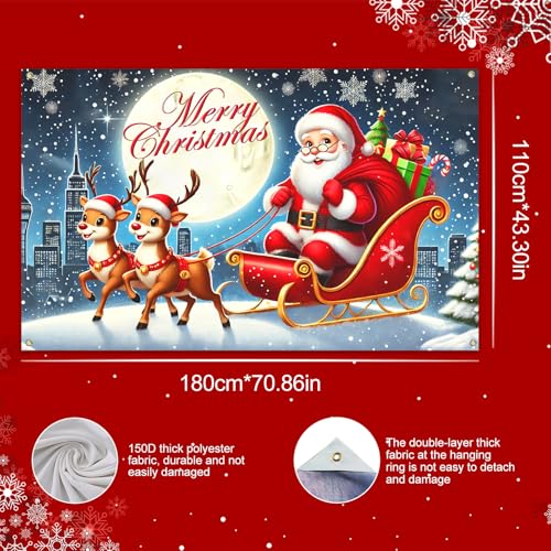 Merry Christmas Banner Santa Sleigh Decorations 71 x 43 in