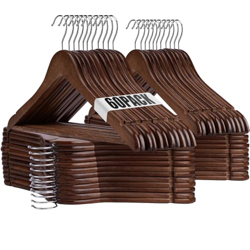 Walnut Wooden Hangers - 60 Pack Heavy Duty Clothes Hangers with Notches - Closet Organizer - Variation of THIS listing