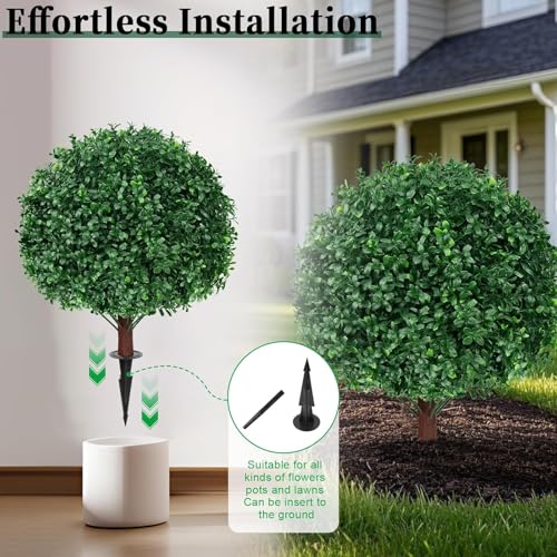 Artificial Boxwood Topiary Ball Trees - 4 Pack, Realistic Outdoor & Indoor Shrubs