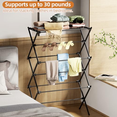 Foldable 3-Tier Clothes Drying Rack Black - Rust-Resistant Indoor & Outdoor Laundry Organizer
