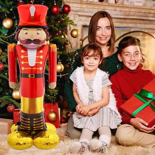 Christmas Balloons Party Decorations Indoor, 65 Inches Tall Nutcracker Foil Balloon for Christmas Decor, Life-Sized Standing 3D Balloons