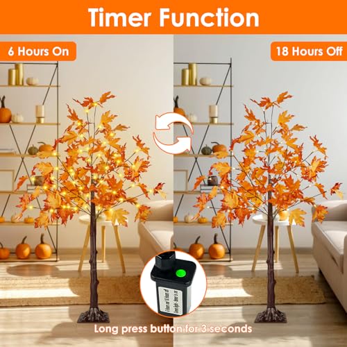 2 Pack 4FT Lighted Maple Trees with 100 LEDs for Indoor Outdoor Fall Decor