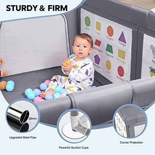 Voovc Dark Grey Baby Playpen 71x60 Inch Safety Gate for Toddlers
