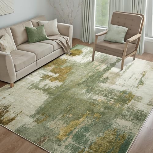 Kelarea 6x9 Green Washable Area Rug Non-Slip Low Pile Abstract Home Decor