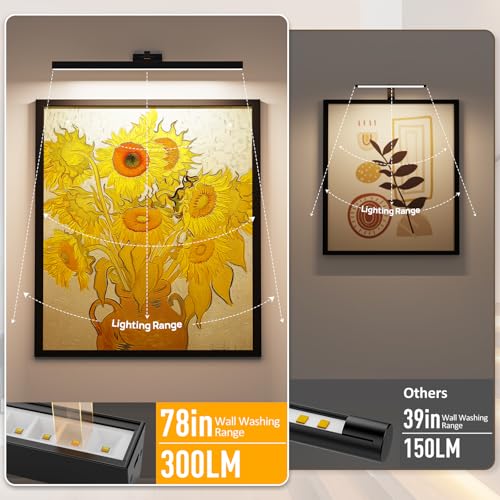 24-Inch Battery Operated Picture Light for Wall Art - Dimmable & Remote Control - Black