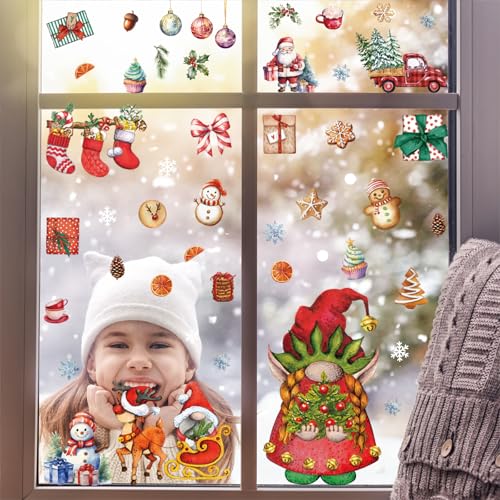 Christmas Gnome Window Clings Decals - Holiday Stickers for Home & Office - Xmas Decorations