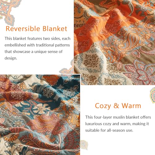 Boho Patchwork Throw Blanket - 100% Cotton Floral Woven Quilt Twin 60x80 - Bailix