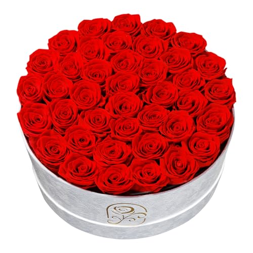 Preserved Roses Gift Box with 40 Red Roses in Velvet Box - Romantic Flower Gift for Women