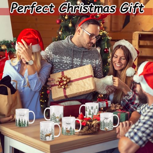 Didaey Christmas Tree Mug Set with Pine Tree Design, 6 Pack, 12oz Ceramic Holiday Coffee Cups