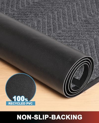Dark Grey 5' x 7' Indoor Outdoor Heavy Duty Front Door Mat - Entryway Rug