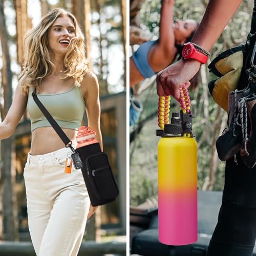 VICKNIY Indigo Black 40oz Insulated Water Bottle with Accessories – Keep Cold 48H Hot 24H, BPA-Free Stainless Steel, Paracord Handle, Carry Bag & Straw/Lid Options