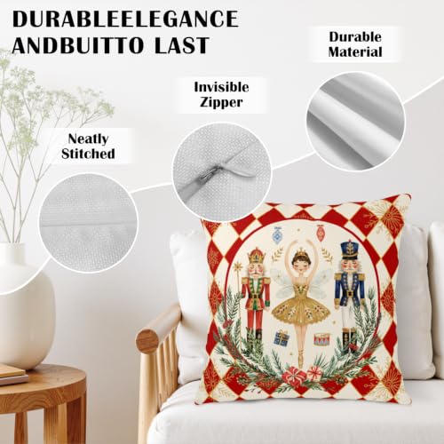 Kwlegh 18x18 Christmas Pillow Covers 2 Pack Nutcracker Diamond Grid