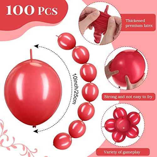 Meanplan 100 Pcs Link Balloon Quick Linking Latex Connected Balloons Linkable for Halloween Thanksgiving Day Carnival Wedding Party Decoration(10 Inch,Red)