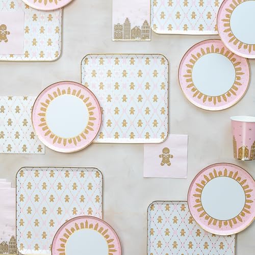 Bonjour Fête Pink Gingerbread Small Plates 8-inch Pack of 8 Holiday Party Tableware