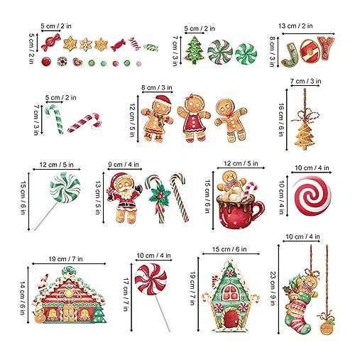 Wondever Gingerbread Man Wall Stickers - Peppermint Candy Cookie & Christmas Window Wall Art Decals for Party & Kitchen