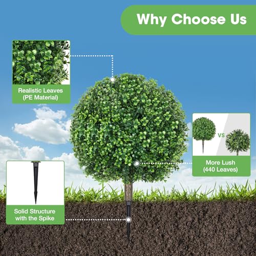 Artificial Boxwood Topiary Outdoor Plants 25.6 Inches - 2 Pack, Realistic Bushes for Garden & Patio