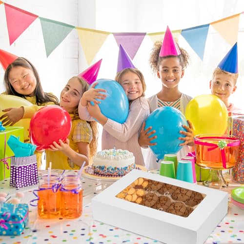 Moretoes 20pcs Large 19x14x4in Cake Boxes with Window - Auto-Popup, Clear Window, Food-Grade Paperboard, Cake & Pastry Packaging