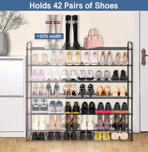 Large 6-Tier Metal Shoe Rack Organizer for Entryway & Bedroom - Black, 11.4 x 43 x 37.8 in