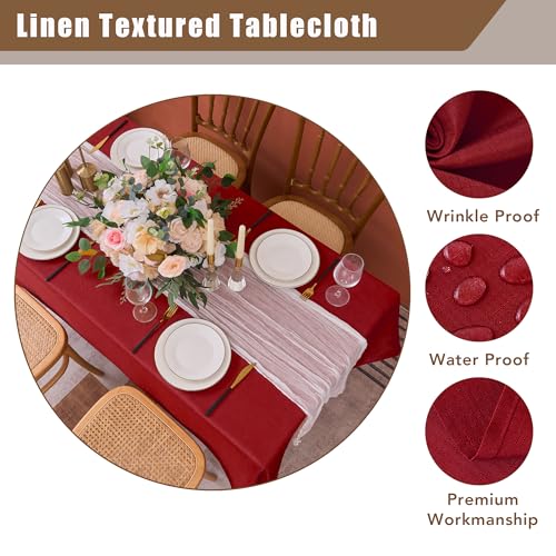 Fitable 2 Pack Christmas Red Faux Linen Rectangle Tablecloths 54x78 Inch