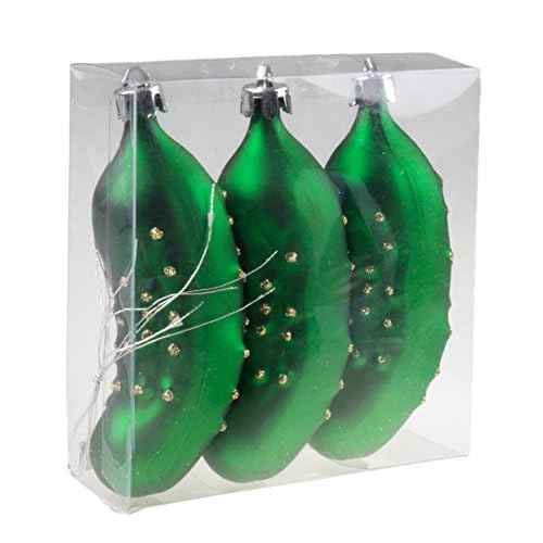 Pickle Christmas Ornament Set by Clever Creations | Metallic Pickles in Green | 3 Pack | Festive Holiday D?cor | Lightweight Shatter Resistant | Hangers Included | 1.5" x 4.5"
