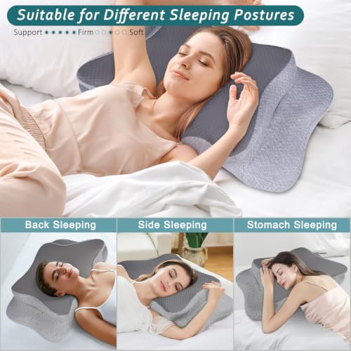 King Size Cervical Neck Pillow for Pain Relief Memory Foam Sleep Support - Dark Grey & Grey