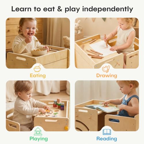 Montessori Toddler Table and Chair Set with Storage - Log Variation