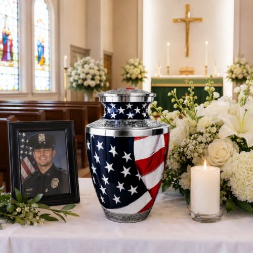 American Flag Urn for Ashes - Large Patriotic Cremation Memorial for Adult Men & Women - Variation: American Flag / Large Adult