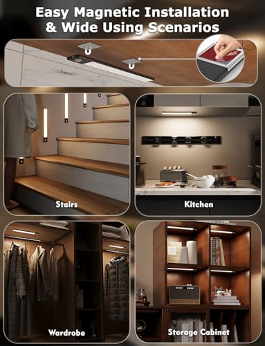 Skairipa 12-Inch Wireless Under Cabinet LED Light Bars 8-Pack Black with Remote & Motion Sensor
