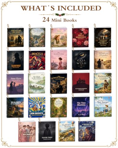 Mini Book Advent Calendar 2026 for Book Lovers - 24 Classic Literary Mini Books - Bound Gift Set with Ornaments