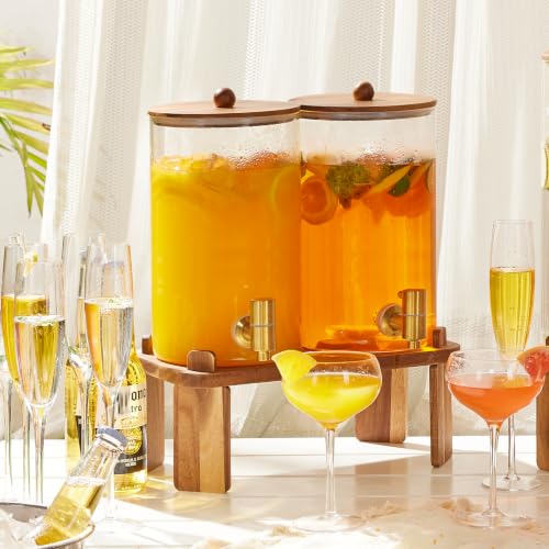 FavorFlavor 2-Pack 1.2 Gallon Glass Drink Dispensers with Stand for Parties